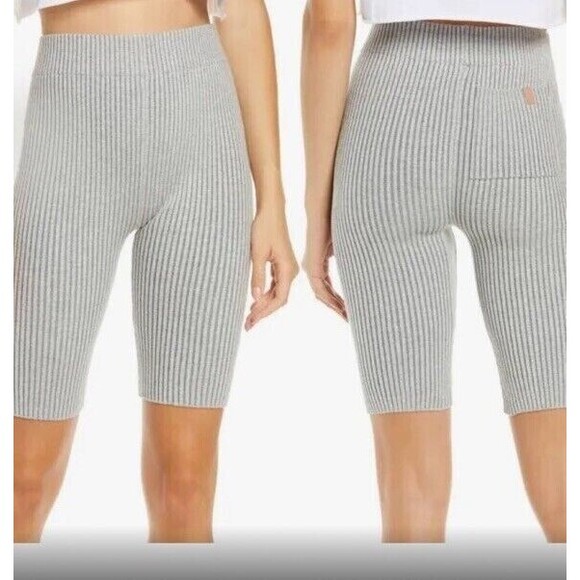 LUNYA Womens Shorts Large Gray Pull On Cozy Cotton Silk Ribbed Bike Lounge $118 - Picture 1 of 9